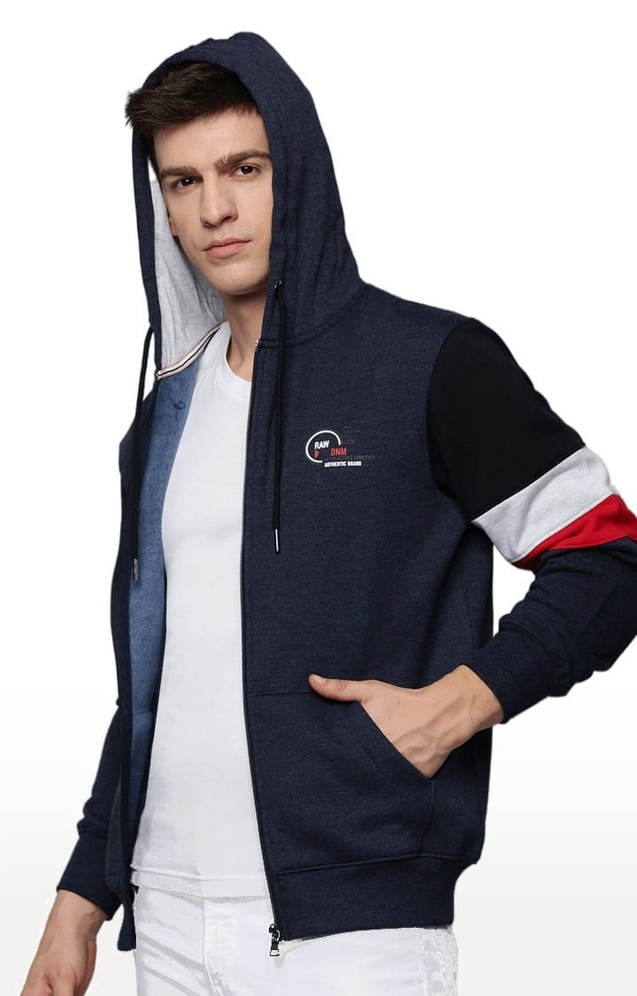 SHOWOFF Men's Hooded Solid Navy Blue Front-Open Sweatshirt