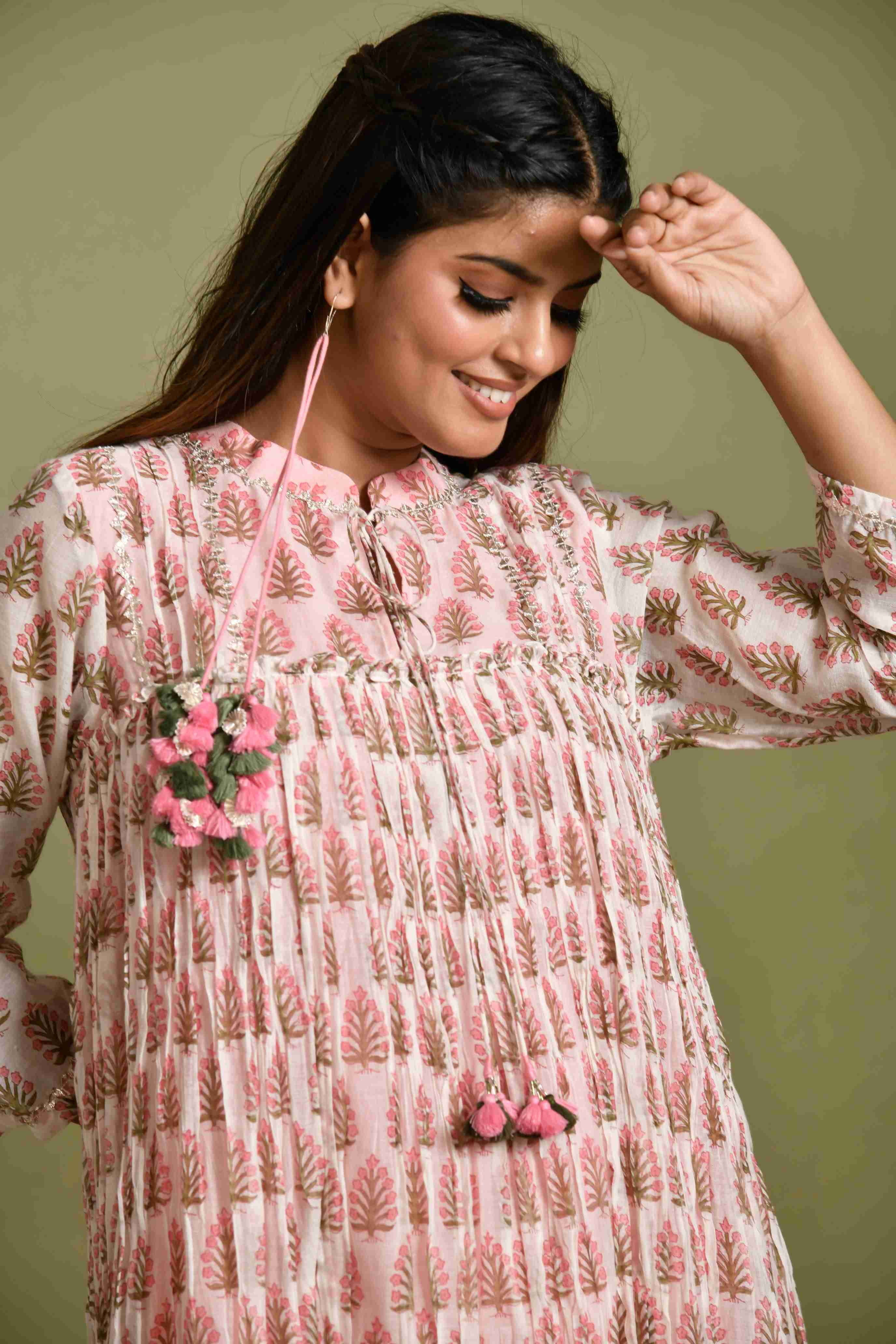 Block Printed Chanderi Short Dress