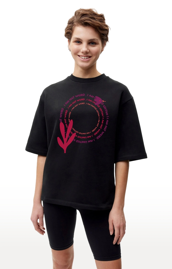 REKOON | Black  Cotton Regular Fit Unisex 'I Am Not Weird' Oversized T-Shirts