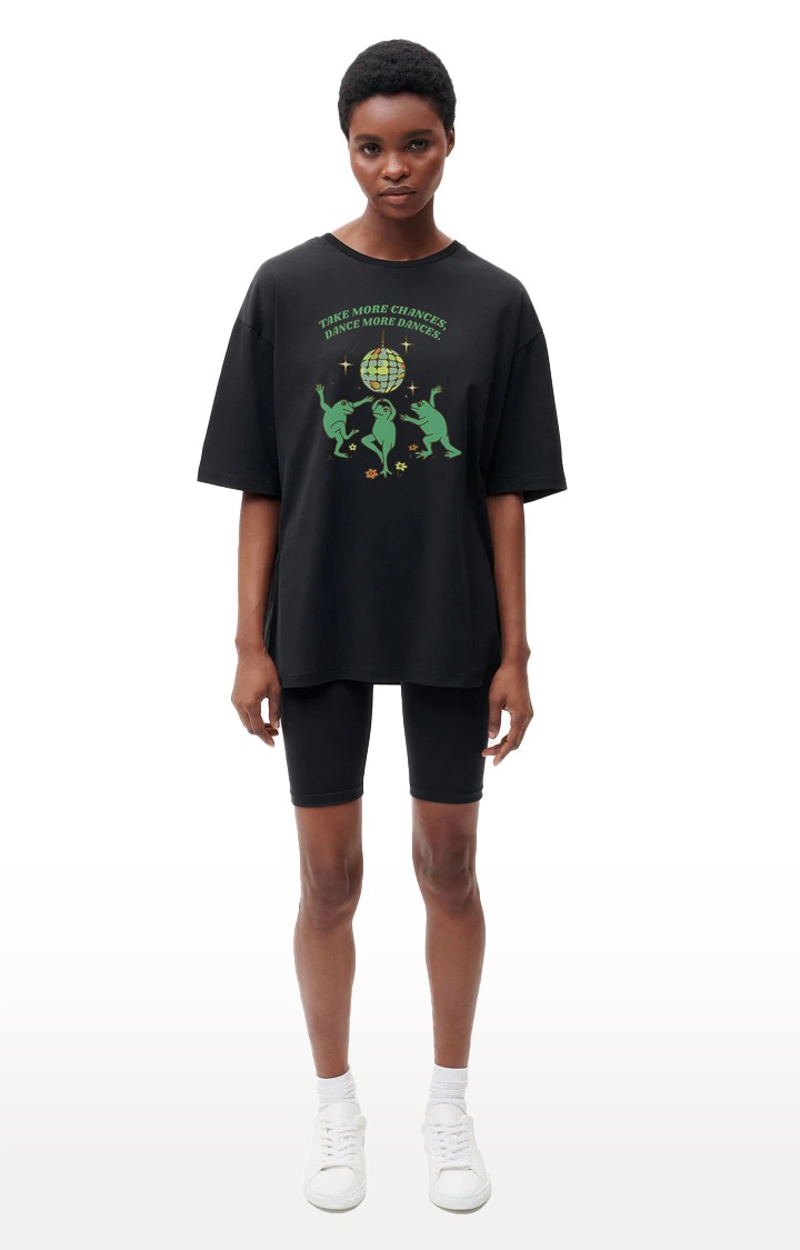 REKOON | Black  Cotton Regular Fit Unisex Take More Oversized T-Shirts