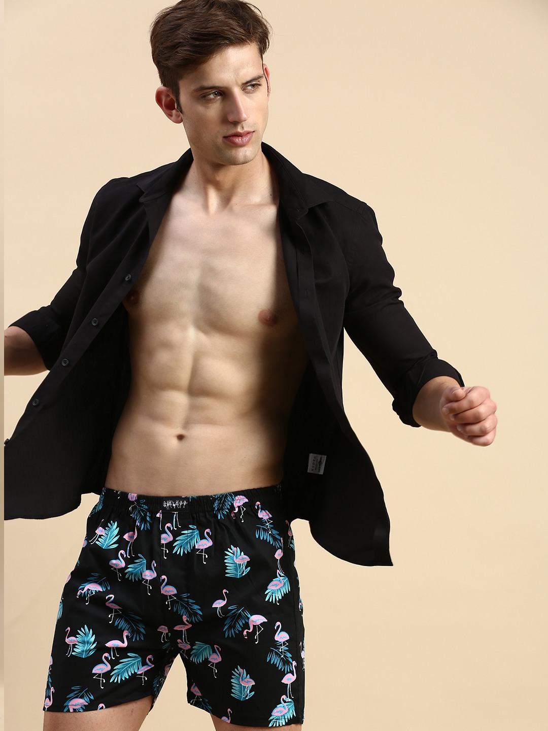 SHOWOFF Men's Printed Black Slim fit Boxer