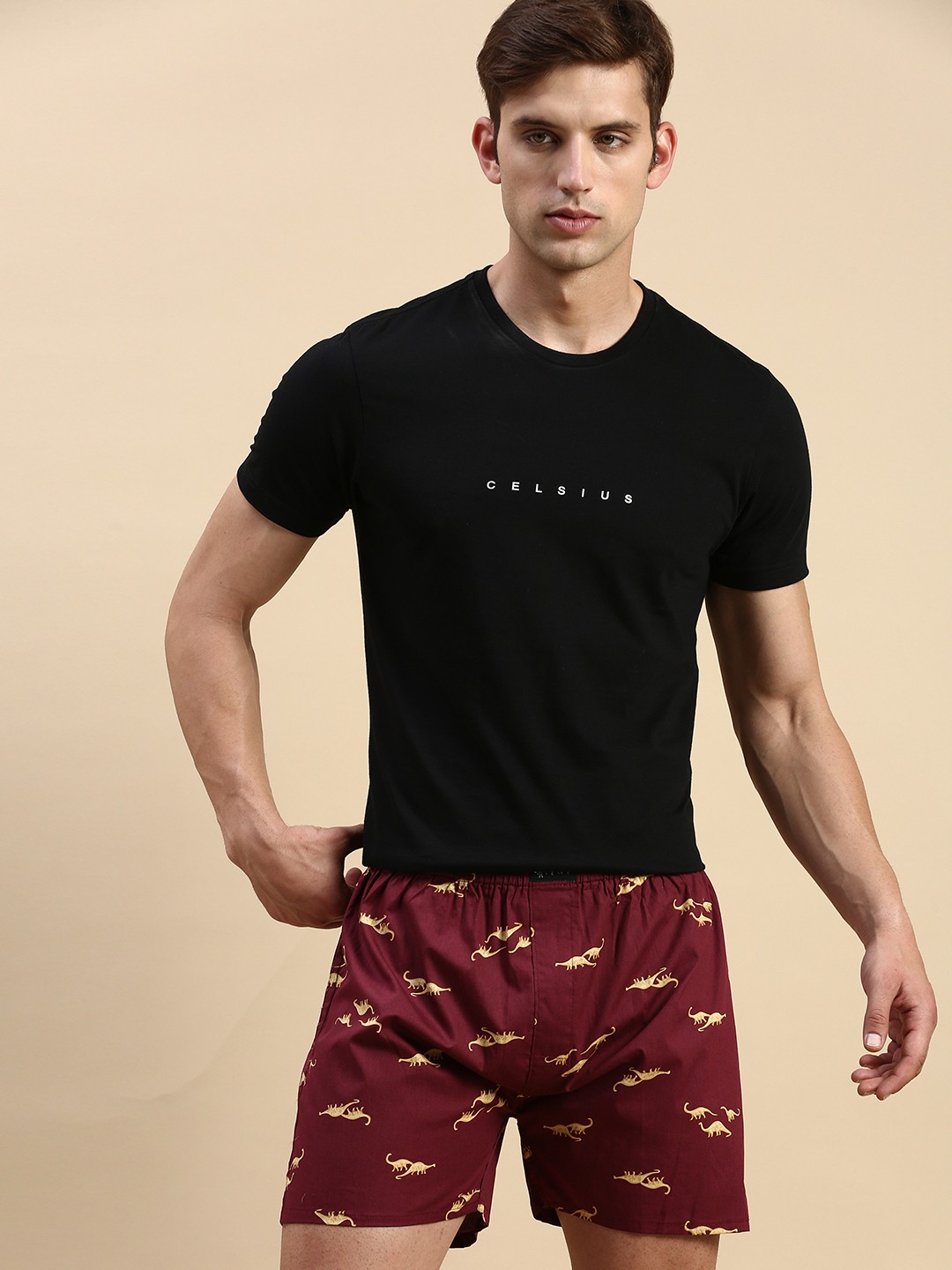 SHOWOFF Men's Printed Maroon Slim fit Boxer