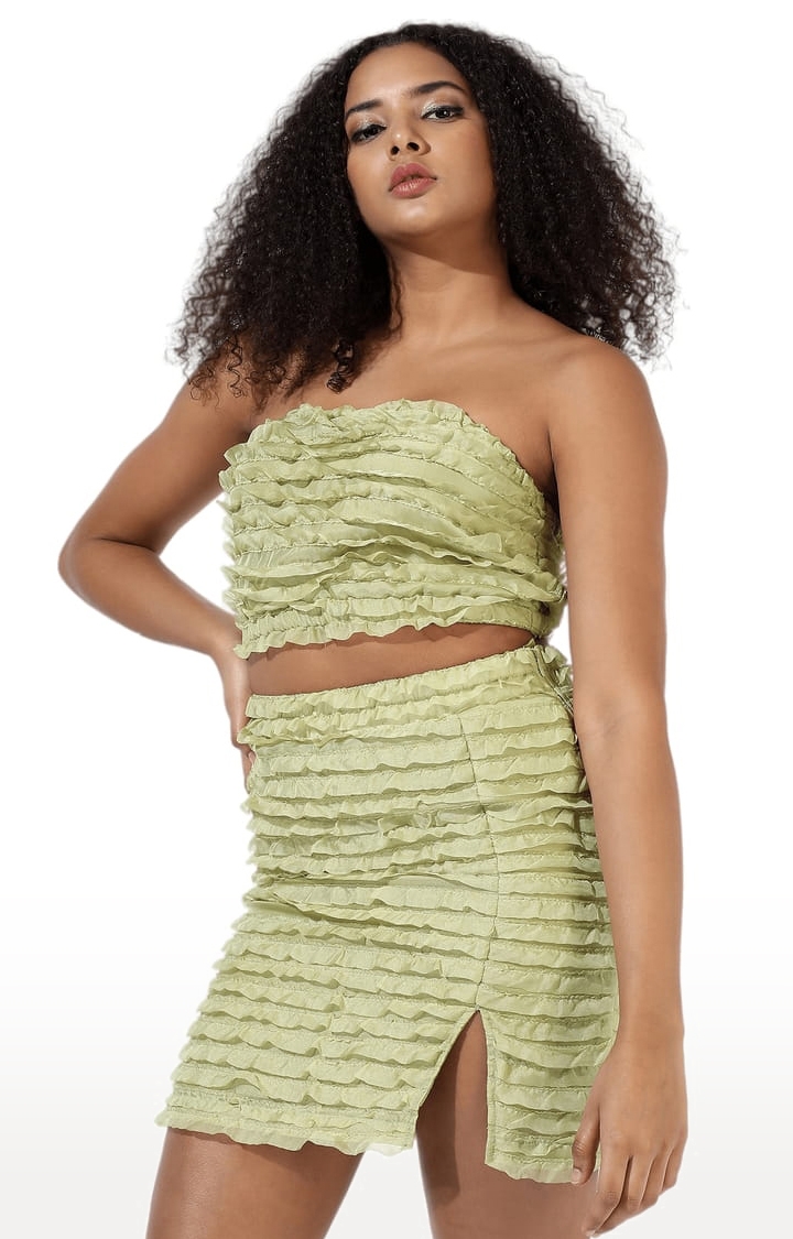 Women's Green Polyester Textured Co-ords