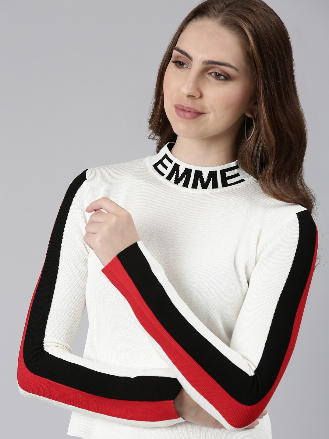 Showoff | SHOWOFF Women's High Neck Solid Regular White Top