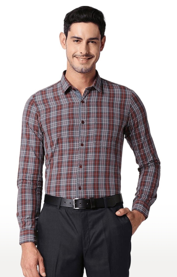 SOLEMIO | Men's Brown Cotton Checked Formal Shirt