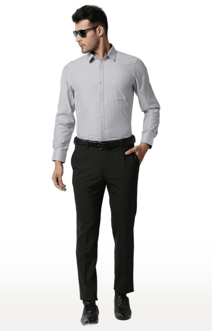 Men's Grey Cotton Striped Formal Shirt
