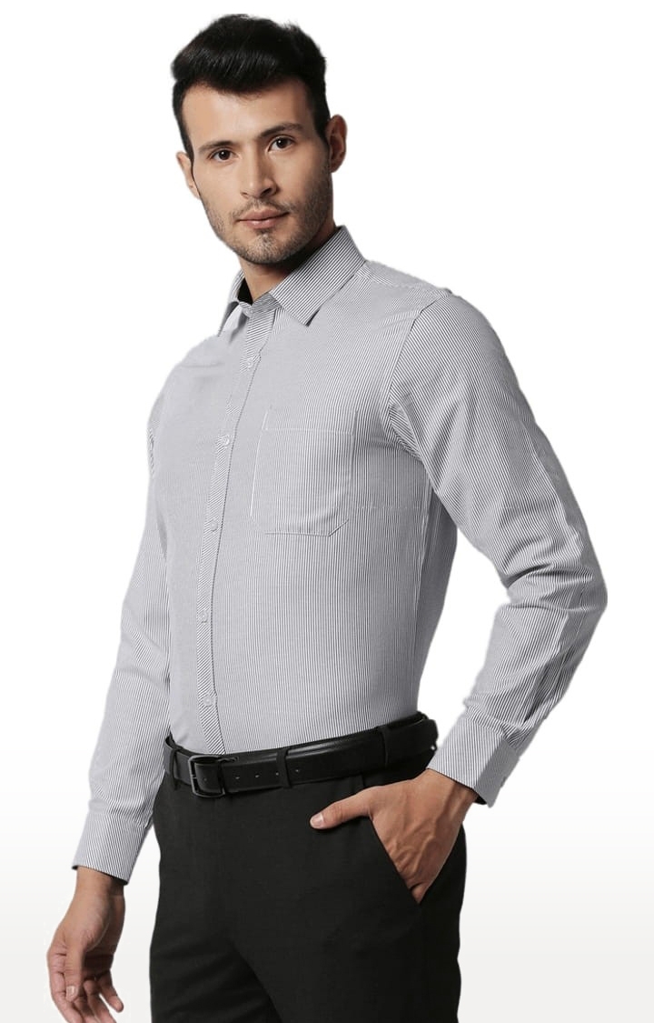 Men's Grey Cotton Striped Formal Shirt