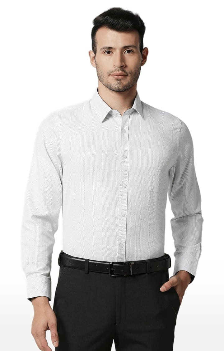 SOLEMIO | Men's White Cotton Striped Formal Shirt