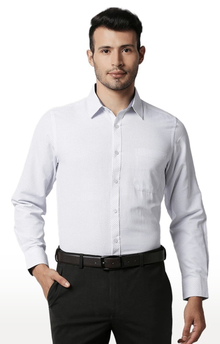Men's White Cotton Printed Formal Shirt
