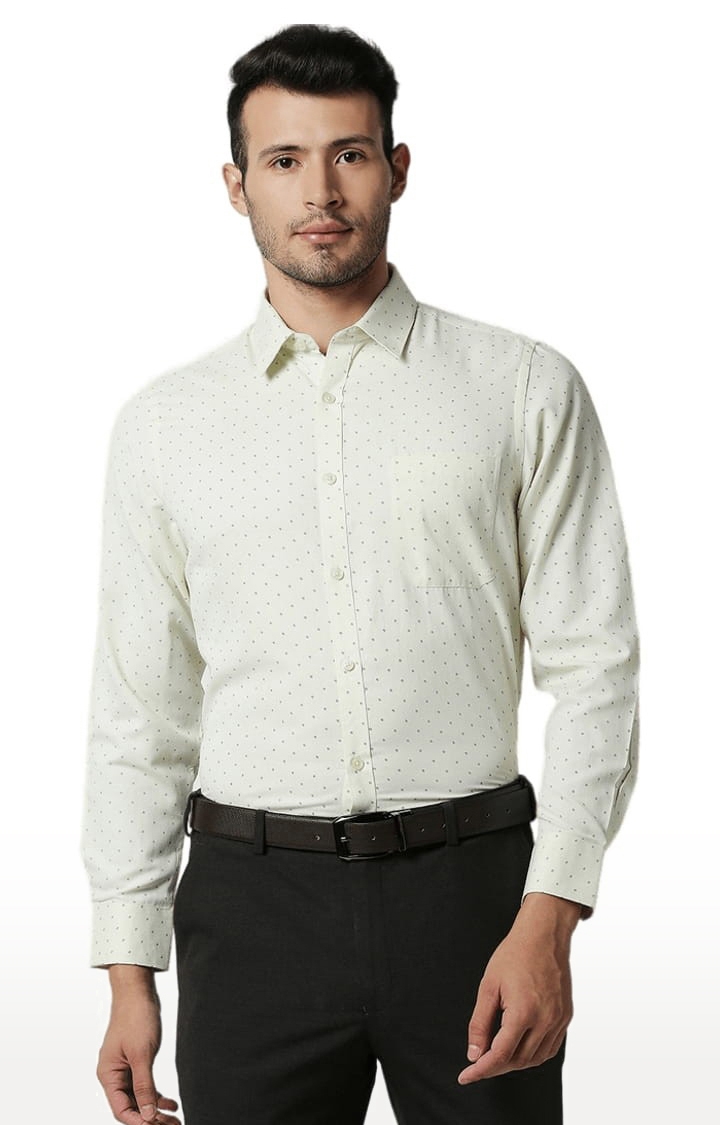 Men's Yellow Cotton Printed Formal Shirt