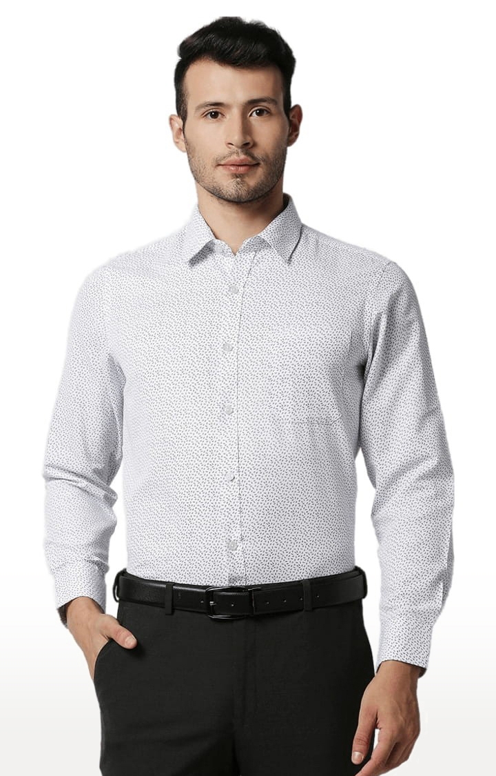 Men's White Cotton Printed Formal Shirt