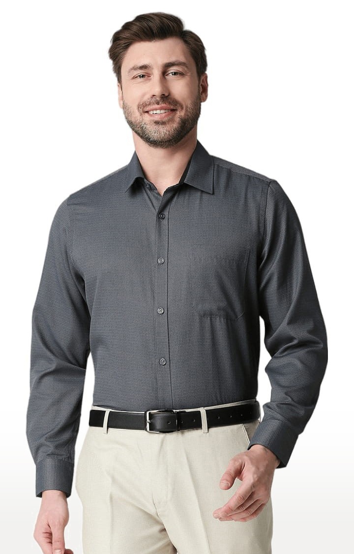 Men's Grey Cotton Solid Formal Shirt