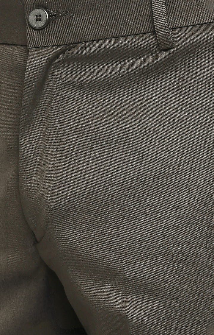 Men's Brown Polycotton Solid Formal Trousers