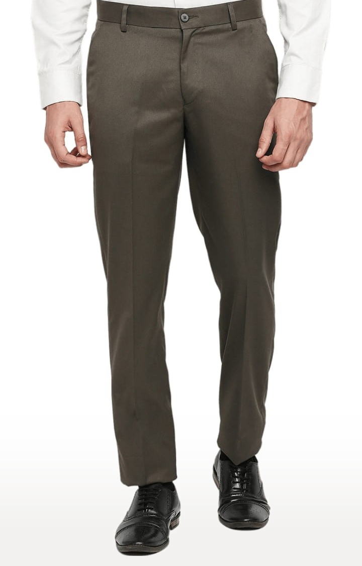 Men's Brown Polycotton Solid Formal Trousers