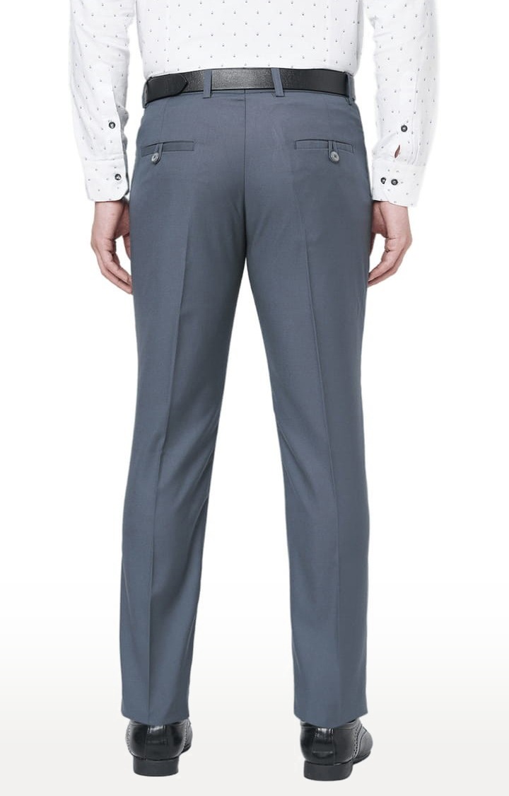 Men's Grey Polyester Solid Flat Front Formal Trousers