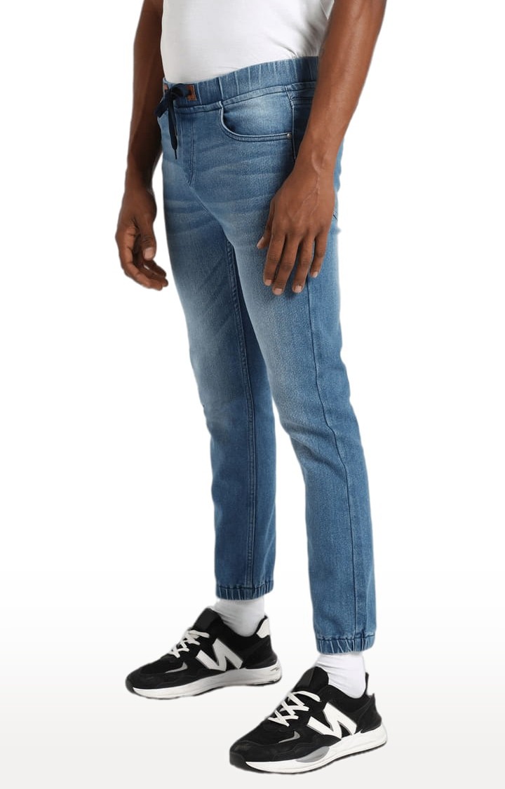 Men's Classic Blue Light -Washed Regular Fit Joggers Jeans