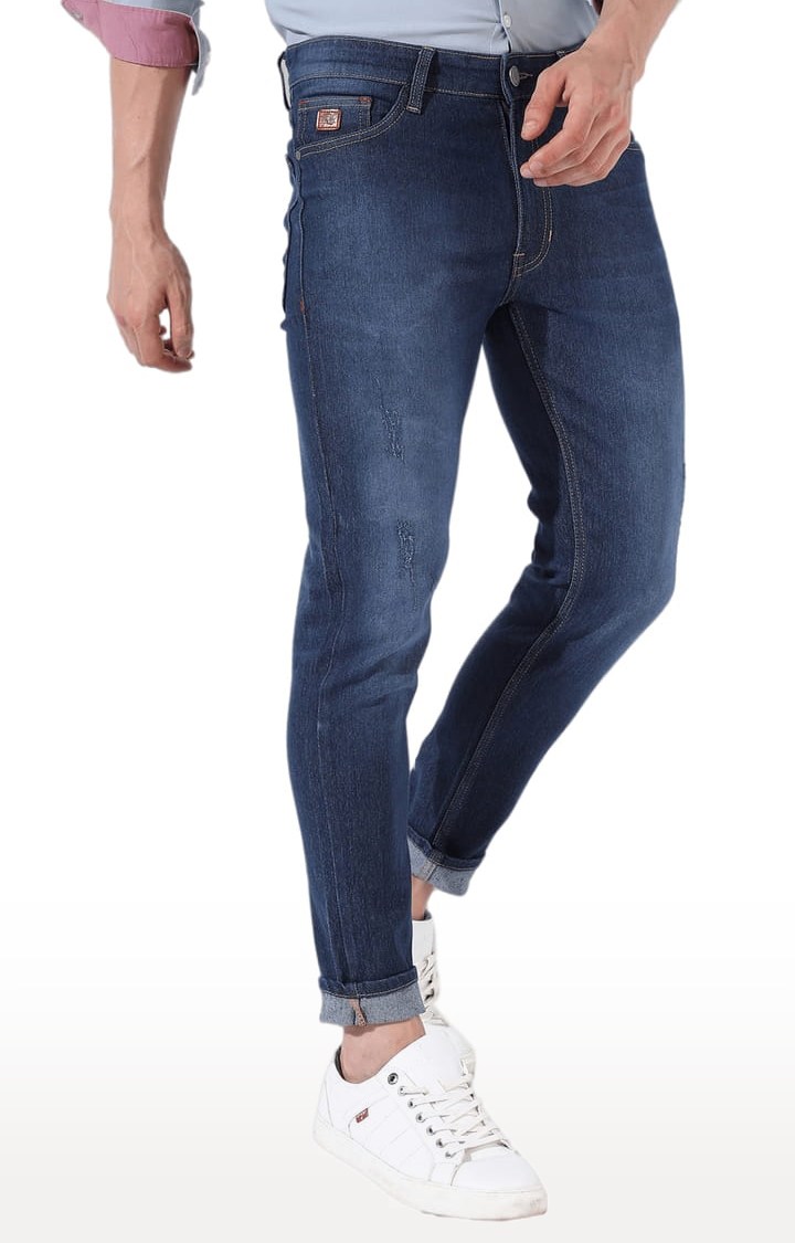 CAMPUS SUTRA | Men's Classic Blue Dark-Washed Slim Fit Denim Jeans
