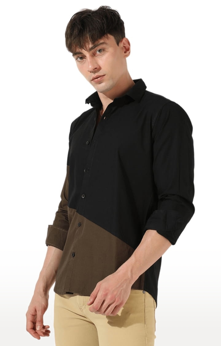 Men's Black Cotton Colourblock Casual Shirt