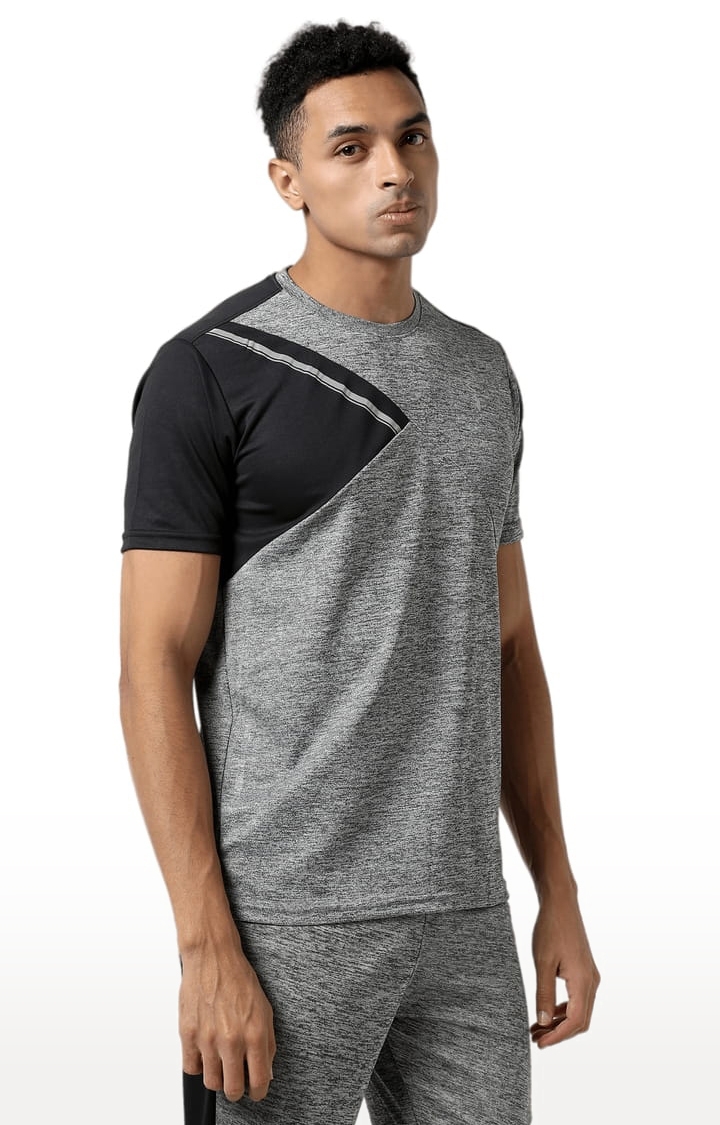 CAMPUS SUTRA | Men's Grey Polyester Colourblock Activewear T-Shirt