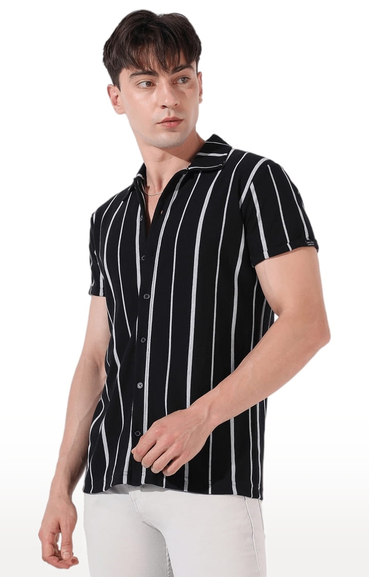 CAMPUS SUTRA | Men's Black Cotton Striped Casual Shirt