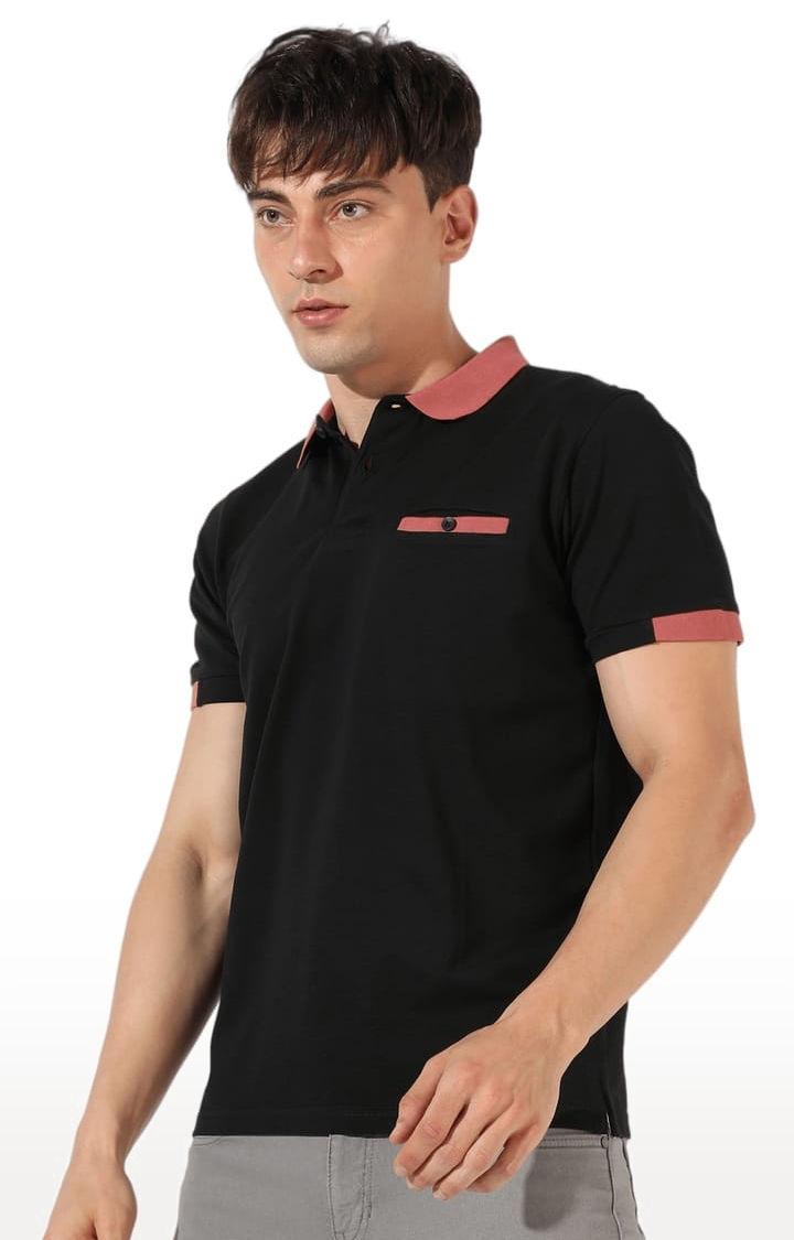 CAMPUS SUTRA | Men's Black Cotton Solid Polo T-Shirt