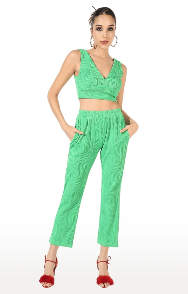 Women's Green Polyester Textured Co-Ords