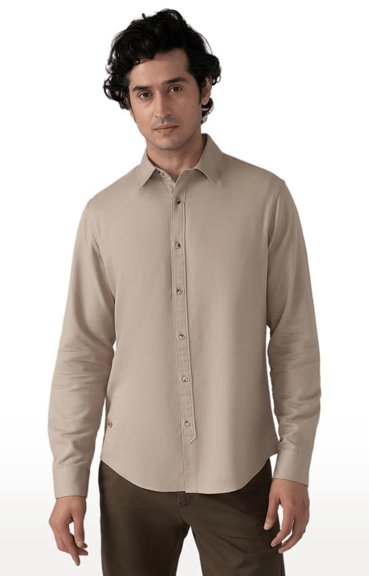 Men's All Day Casual Linen Shirt in Khaki Comfort Fit