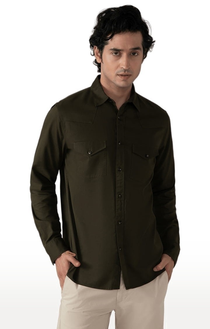 Men's Cargo Twill Shirt in Dark Olive Comfort Fit