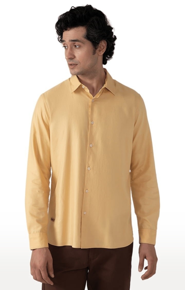 (SUBTRACT) | Men's Cotton Tencel Shirt in Tuscany Yellow Comfort Fit