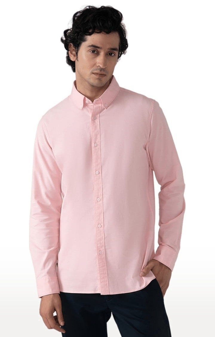 Men's Yarn Dyed Oxford Shirt in Salmon Pink Slim Fit