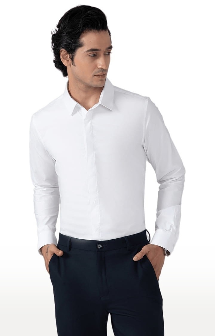 (SUBTRACT) | Men's Cotton Satin Formal Shirt in White Slim Fit