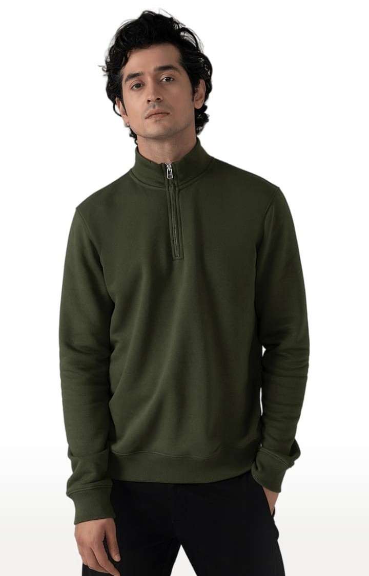 (SUBTRACT) | Men's Half zip High Neck Sweatshirt in Dark Olive