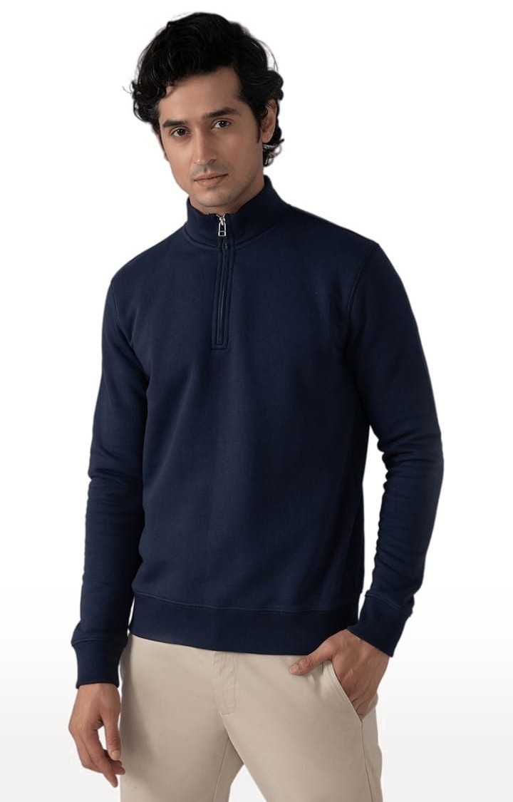 (SUBTRACT) | Men's Half Zip High Neck Sweatshirt in Navy Blue