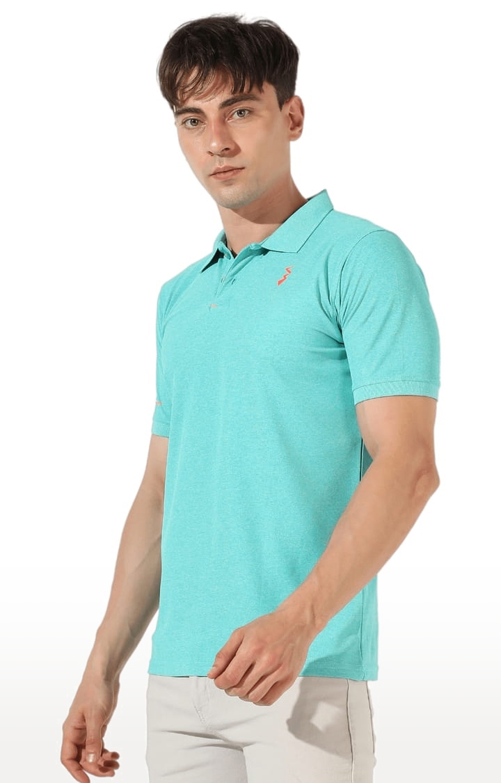 Men's Aqua Green Polyester Solid Activewear T-Shirt