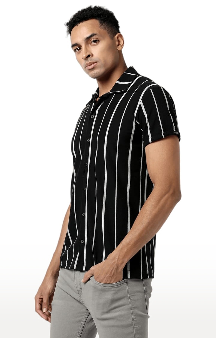 CAMPUS SUTRA | Men's Black Cotton Striped Casual Shirt