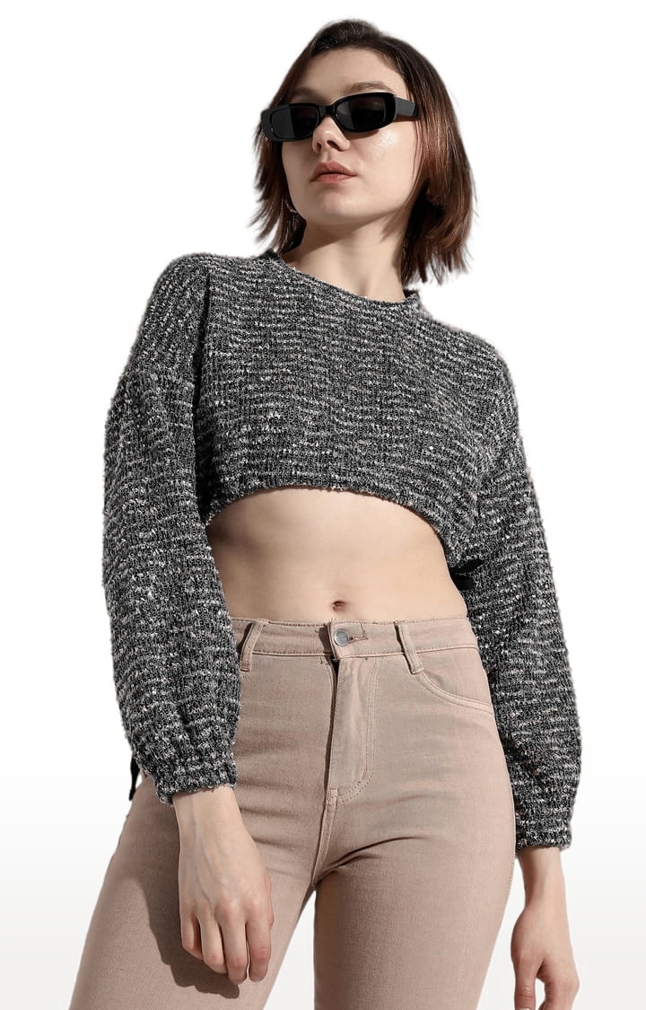 CAMPUS SUTRA | Women's Grey Lycra Textured Crop Top