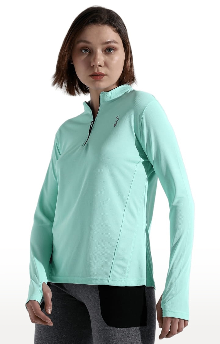 Women's Mint Green Polyester Solid Activewear T-Shirt
