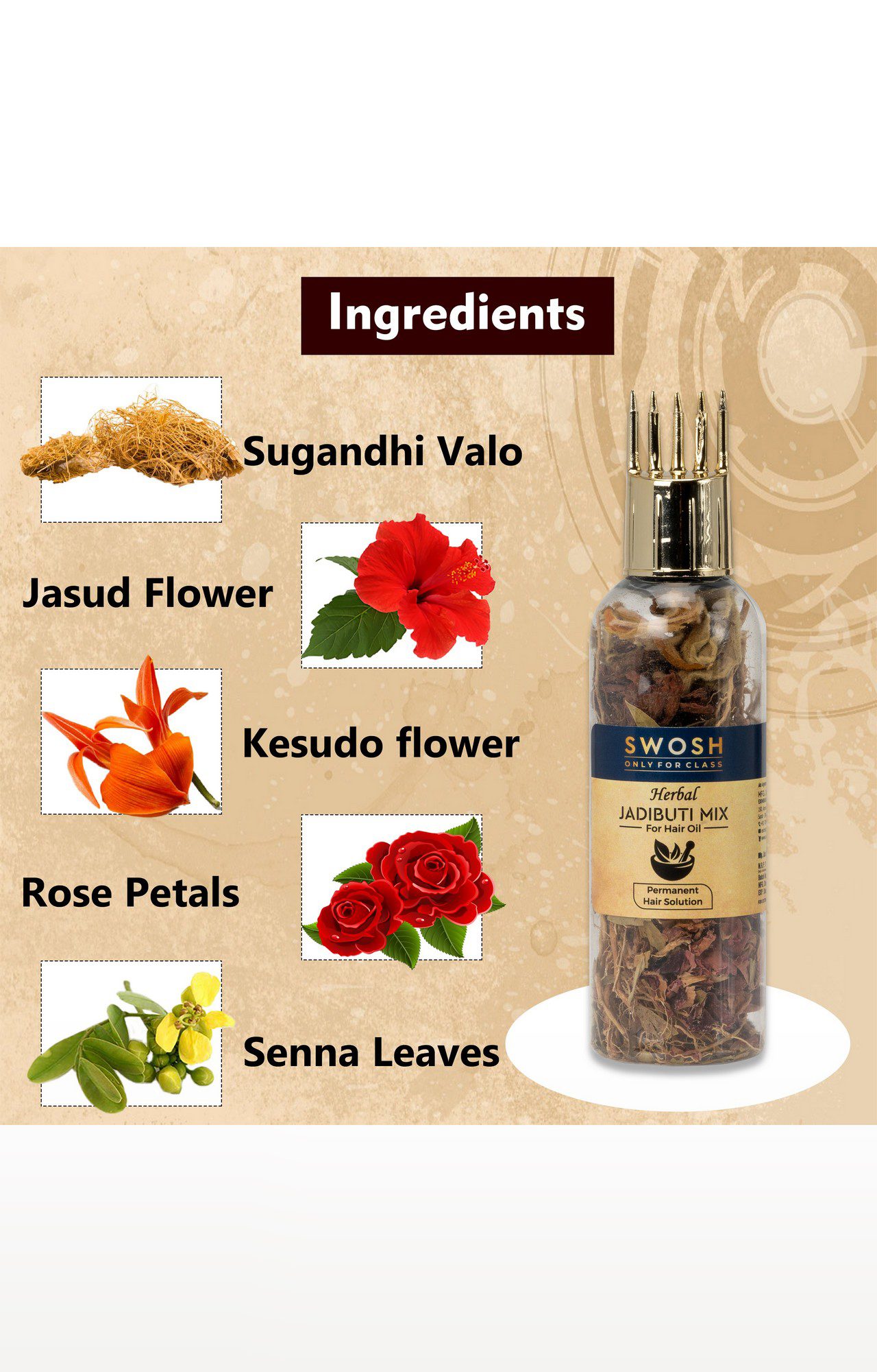 Swosh Ayurvedic Herbal Hair Oil Mix Bottle For Healthy Hair Growth