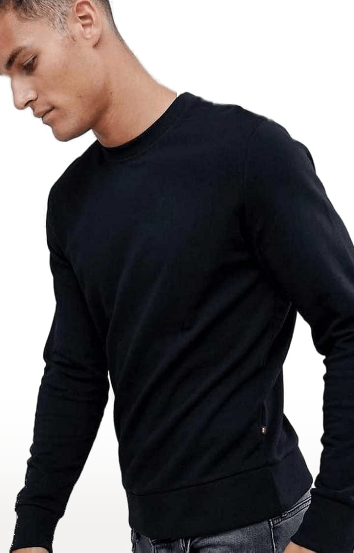 Men's Black Cotton Solid Sweatshirt
