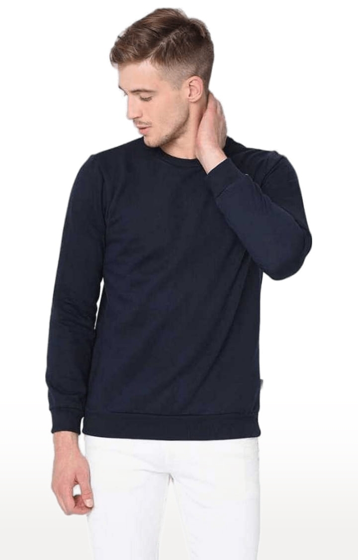 RIGO | Men's Blue Cotton Solid Sweatshirt