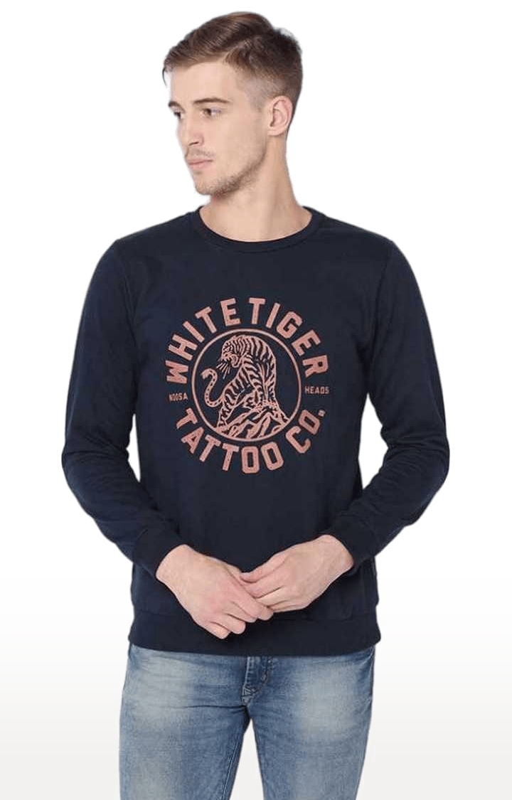 Men's Blue Cotton Printed Sweatshirt