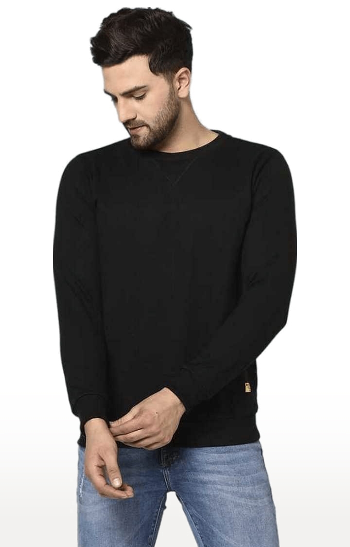 RIGO | Men's Black Cotton Solid Sweatshirt