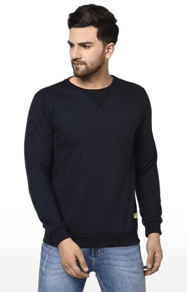 RIGO | Men's Black Cotton Solid Sweatshirt