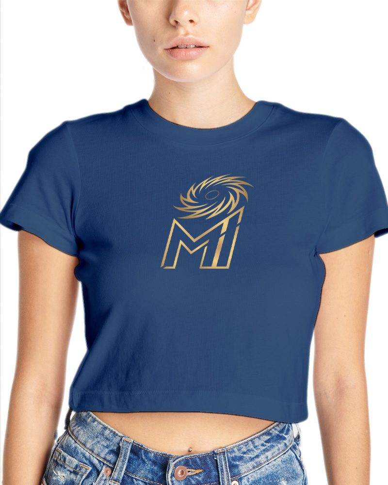 Dudeme | MI: Official Gold Logo Printed Women's Crop Top (Navy)