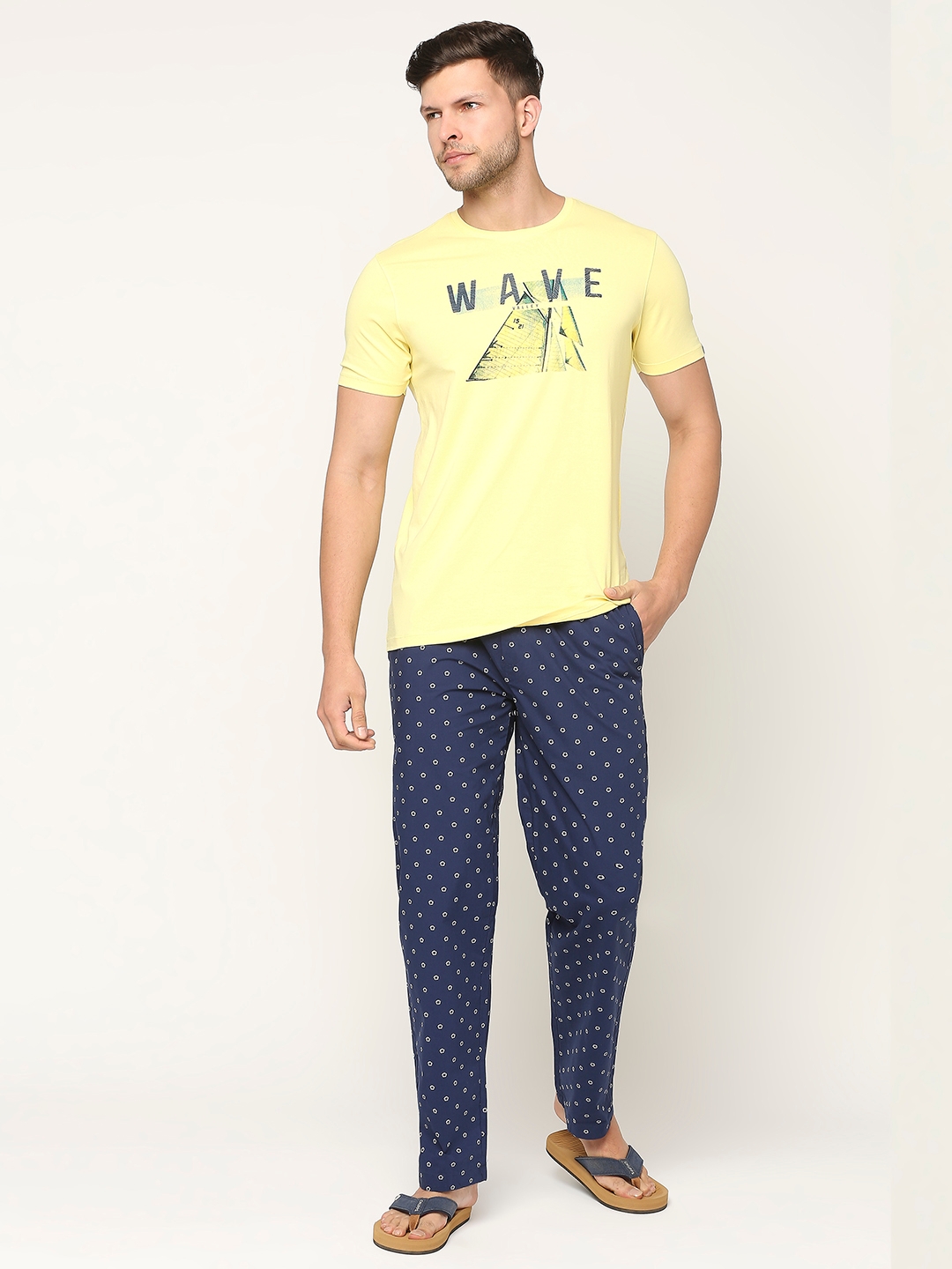 Underjeans by Spykar Premium Cotton Printed Men Navy Pyjama