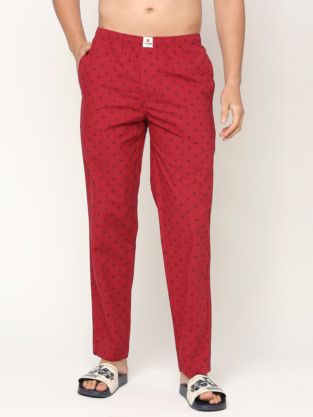 Underjeans by Spykar Premium Cotton Printed Men Maroon Pyjama