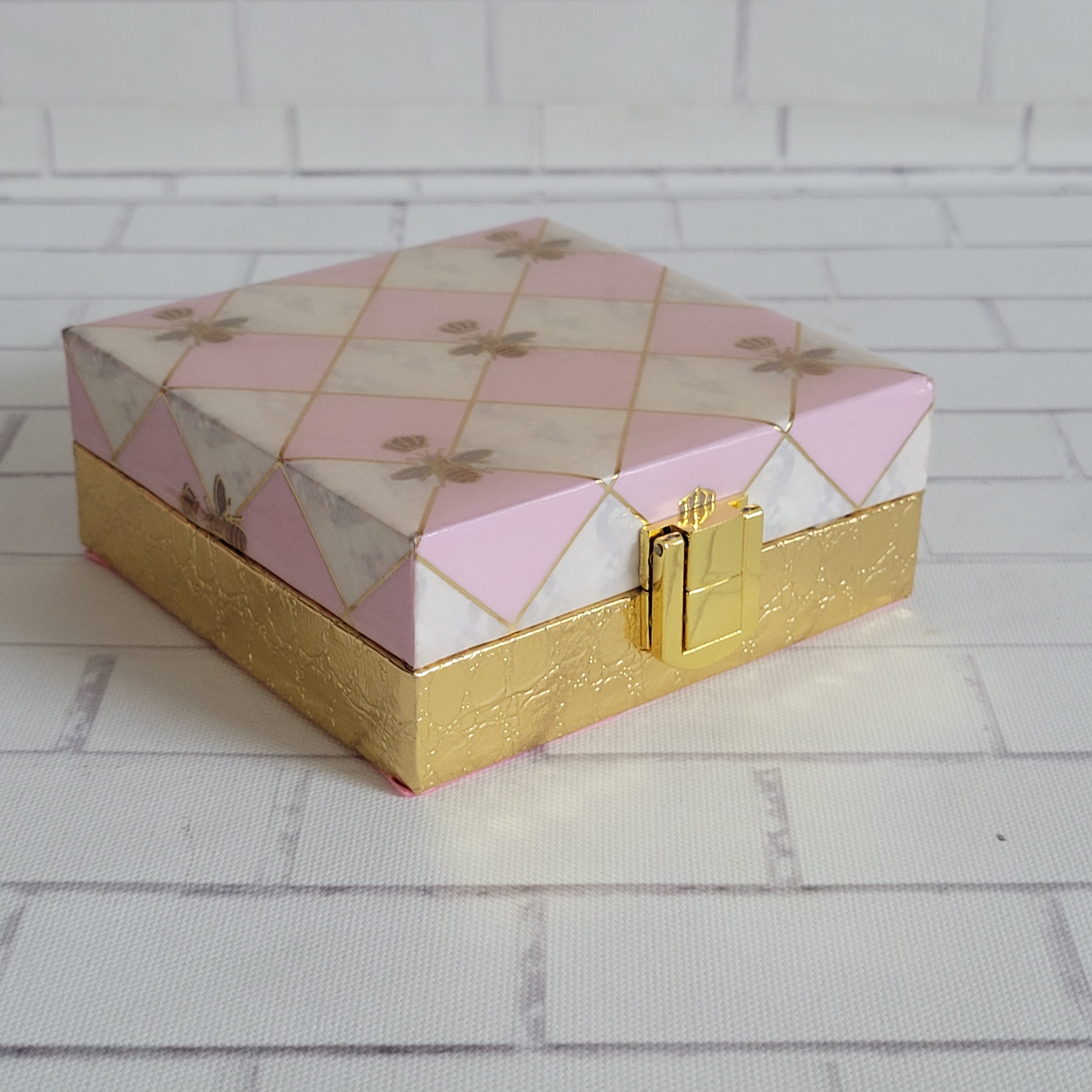 Honey Bee Pink Square Box Enameled range work