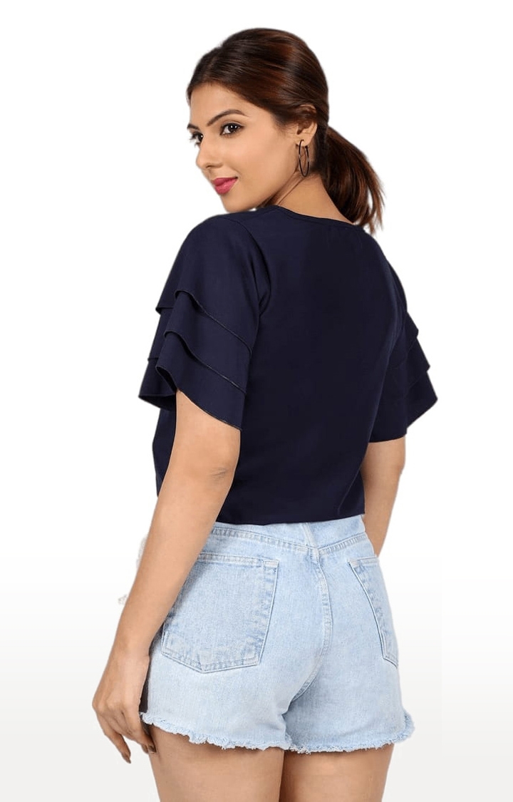 Women's Navy Polyester Solid Top