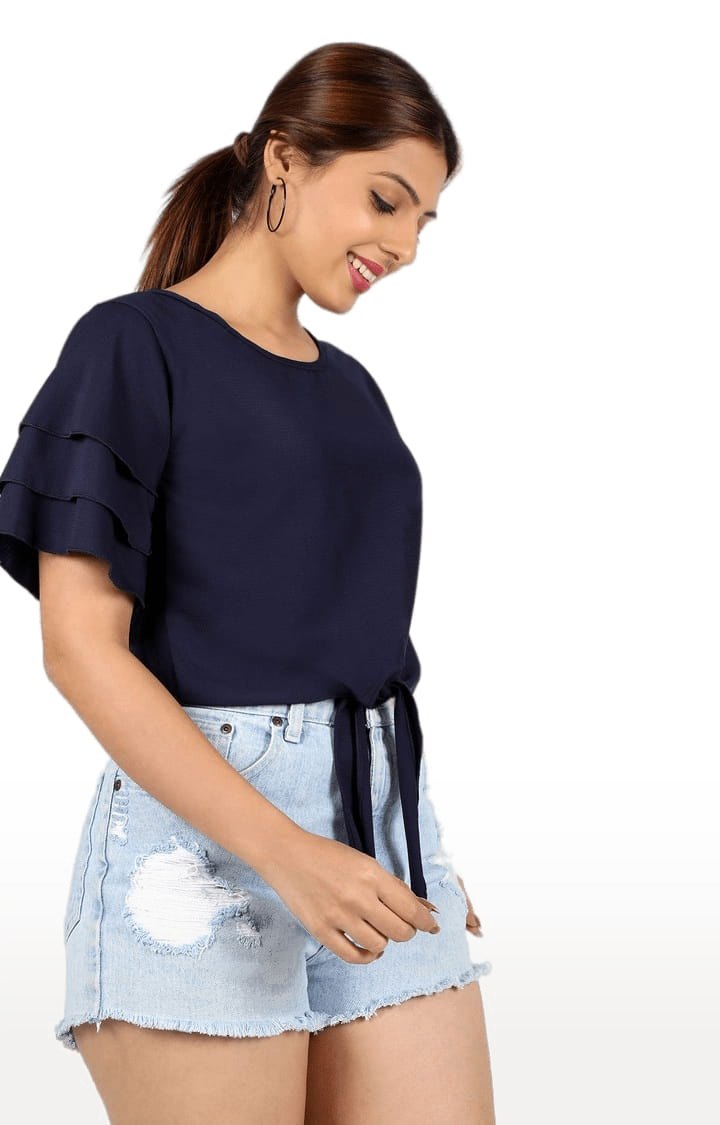 Women's Navy Polyester Solid Top