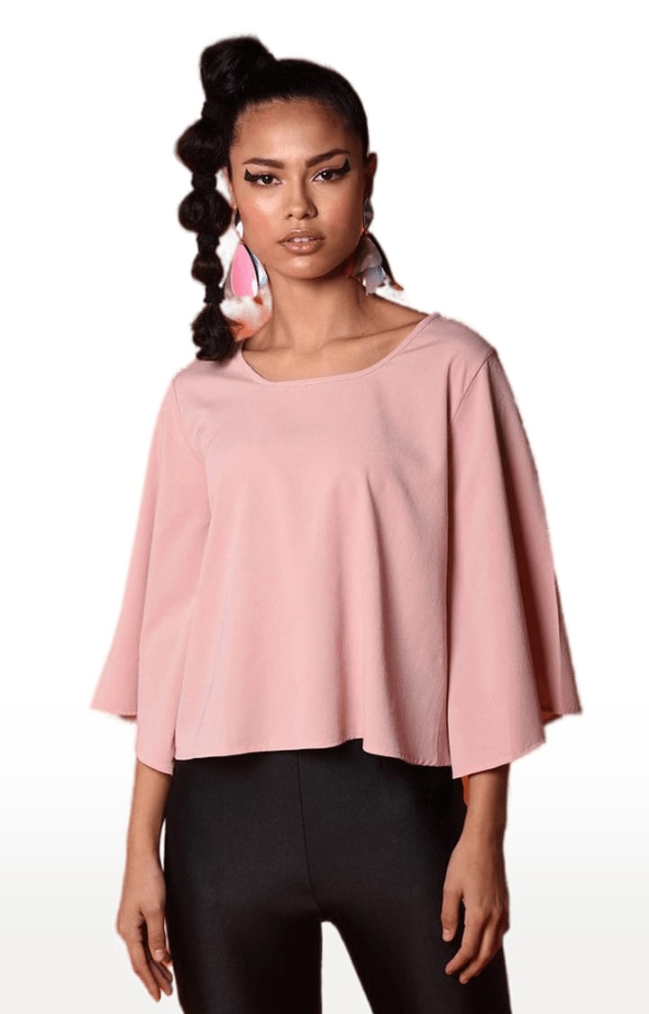 CHIMPAAANZEE | Women's Light Pink Polyester  Solid Blouson Top